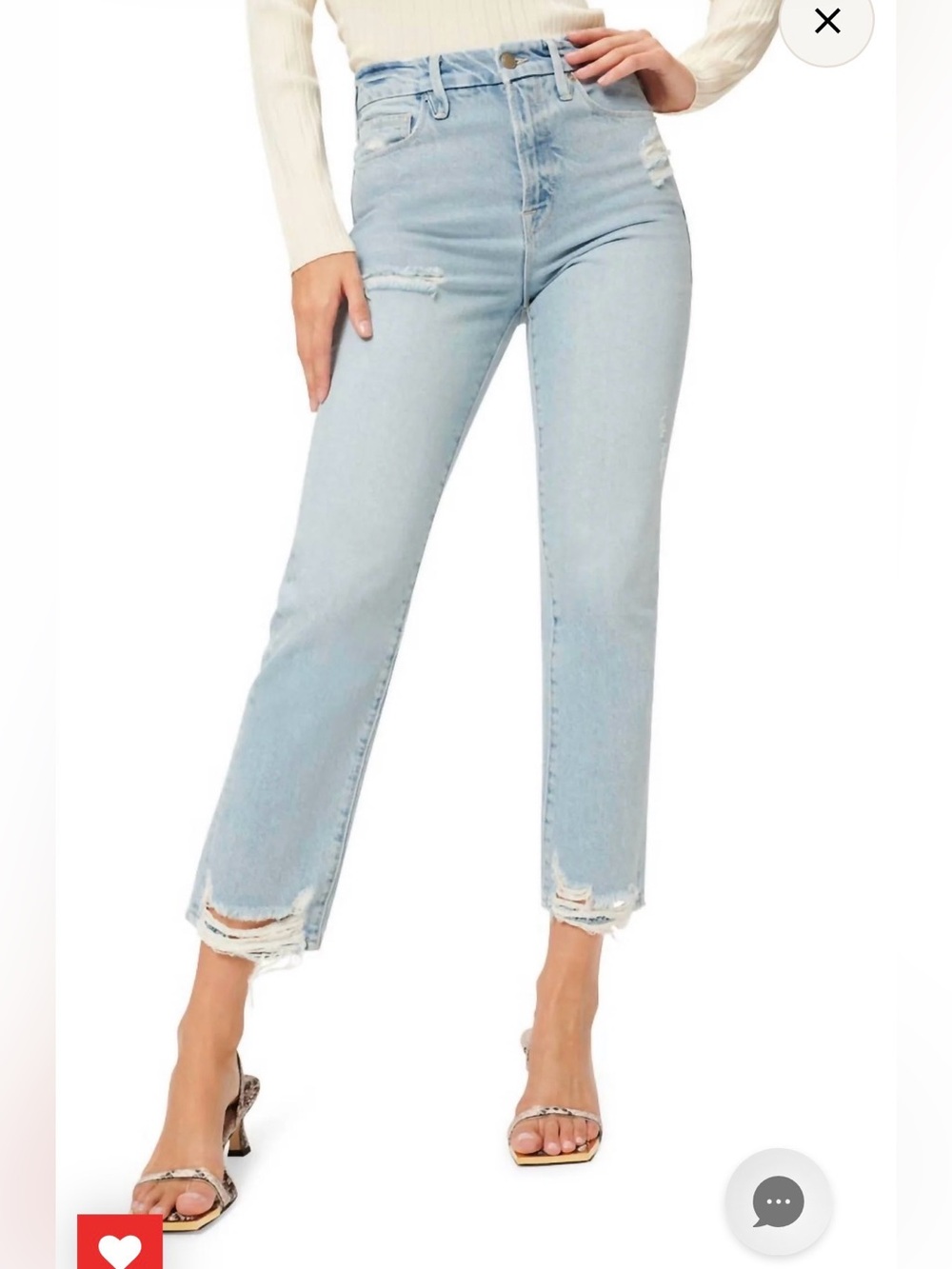 Good American Light Blue Distressed Boyfriend Jeans